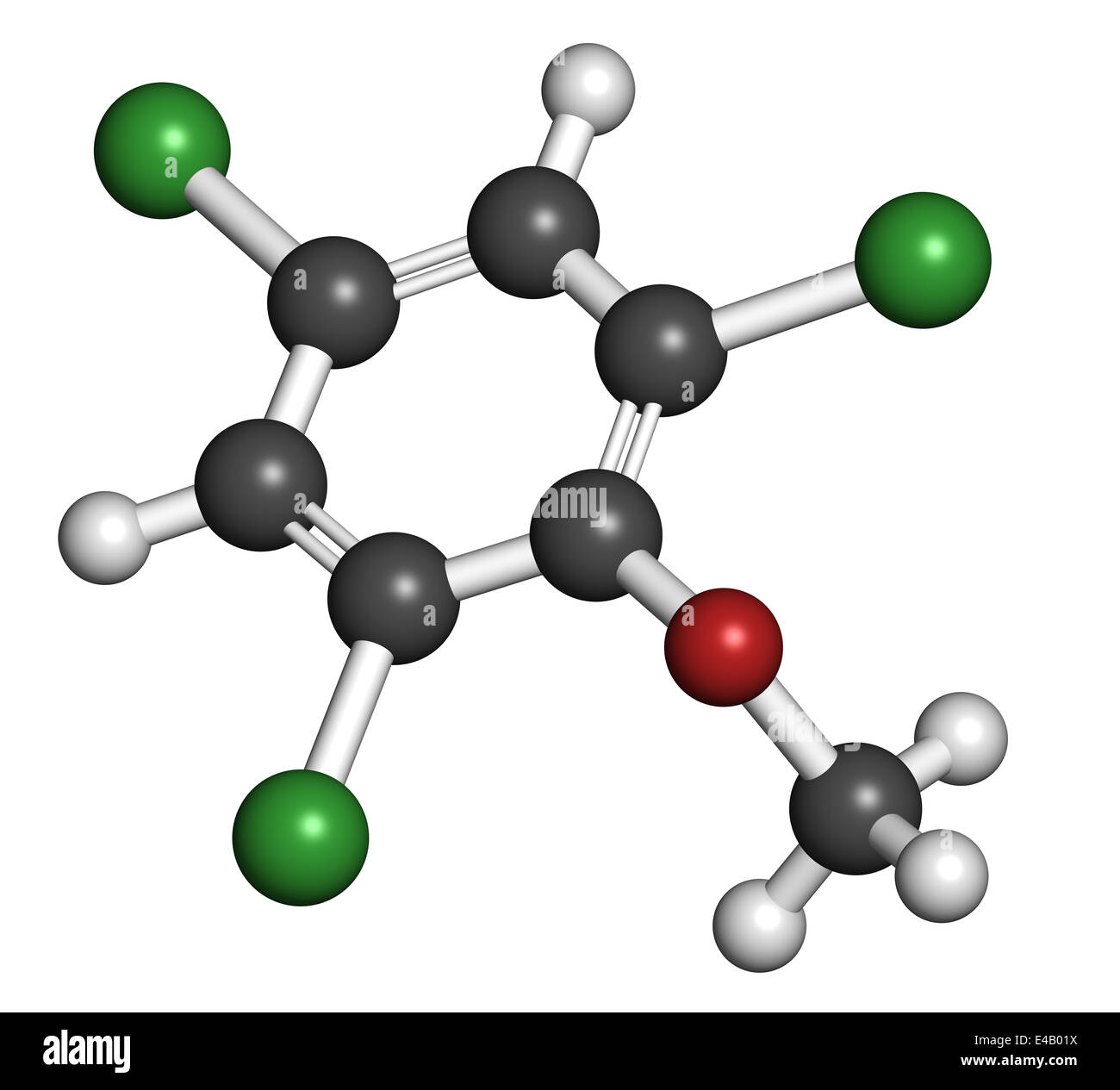 Trichloroanisole (TCA) cork taint molecule. Produced by fungi and