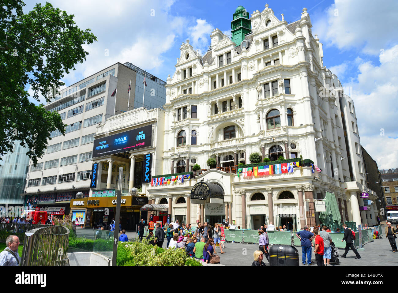 Queen's House & Empire Theatre, Leicester Square, West End, City of Westminster, London, United Kingdom Stock Photo