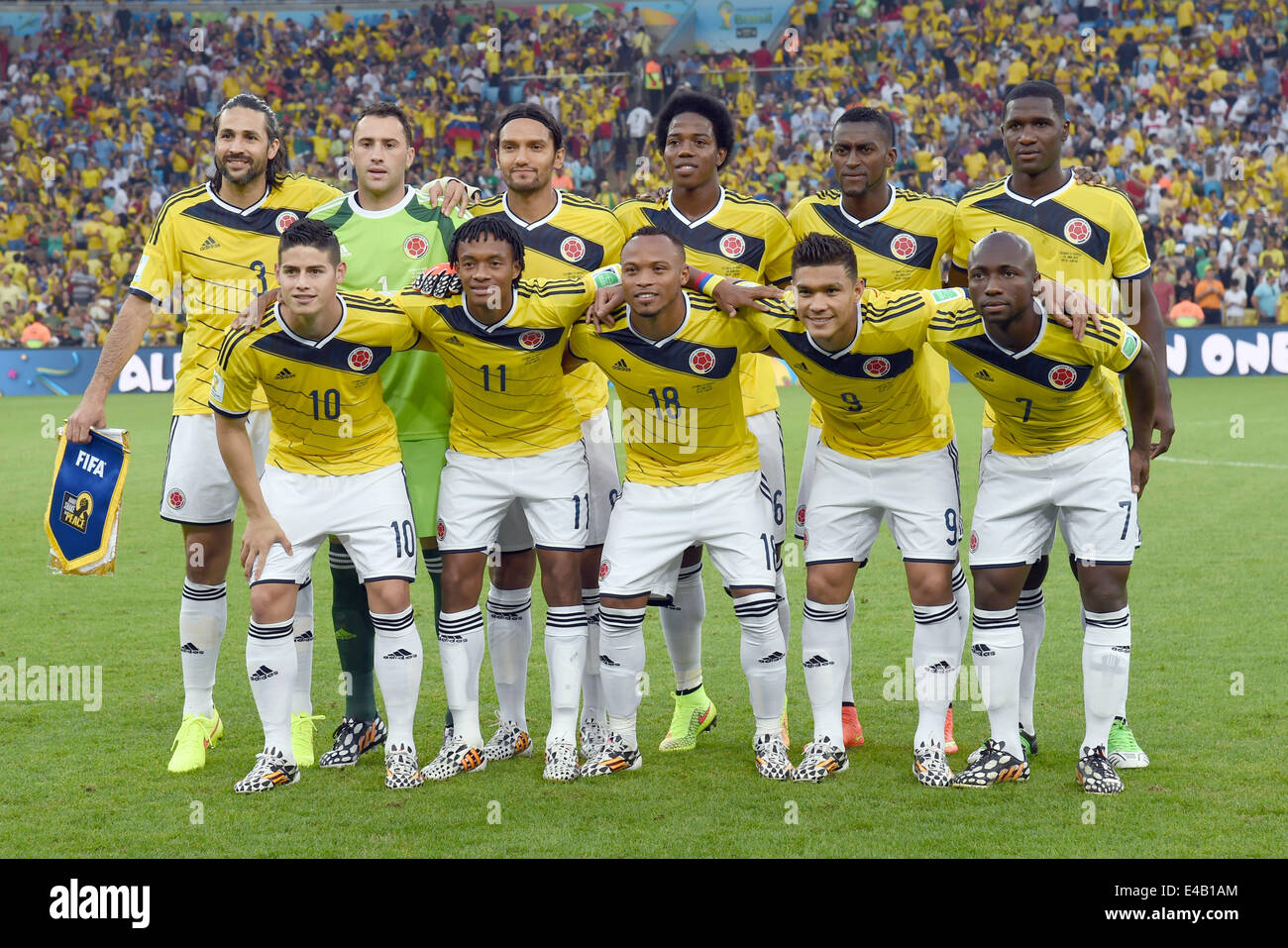 Rio De Janeiro, Brazil. 28th June, 2014. Colombia team group line-up (COL) Football/Soccer : Colombia team group shot (Top row - L to R) Mario Yepes, David Ospina, Abel Aguilar, Carlos Sanchez, Jackson Martinez, Cristian Zapata, (Bottom row - L to R) James Rodriguez, Juan Cuadrado, Juan Camilo Zuniga, Teofilo Gutierrez and Pablo Armero before the FIFA World Cup Brazil 2014 Round of 16 match between Colombia 2-0 Uruguay at Estadio do Maracana in Rio De Janeiro, Brazil . © SONG Seak-In/AFLO/Alamy Live News Stock Photo