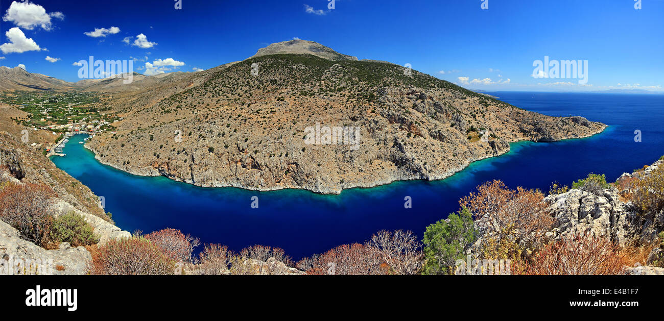 The Fjord Of Rina Vathys Kalymnos Island Dodecanese Greece 5 Vertical Photos Stitched Stock Photo Alamy