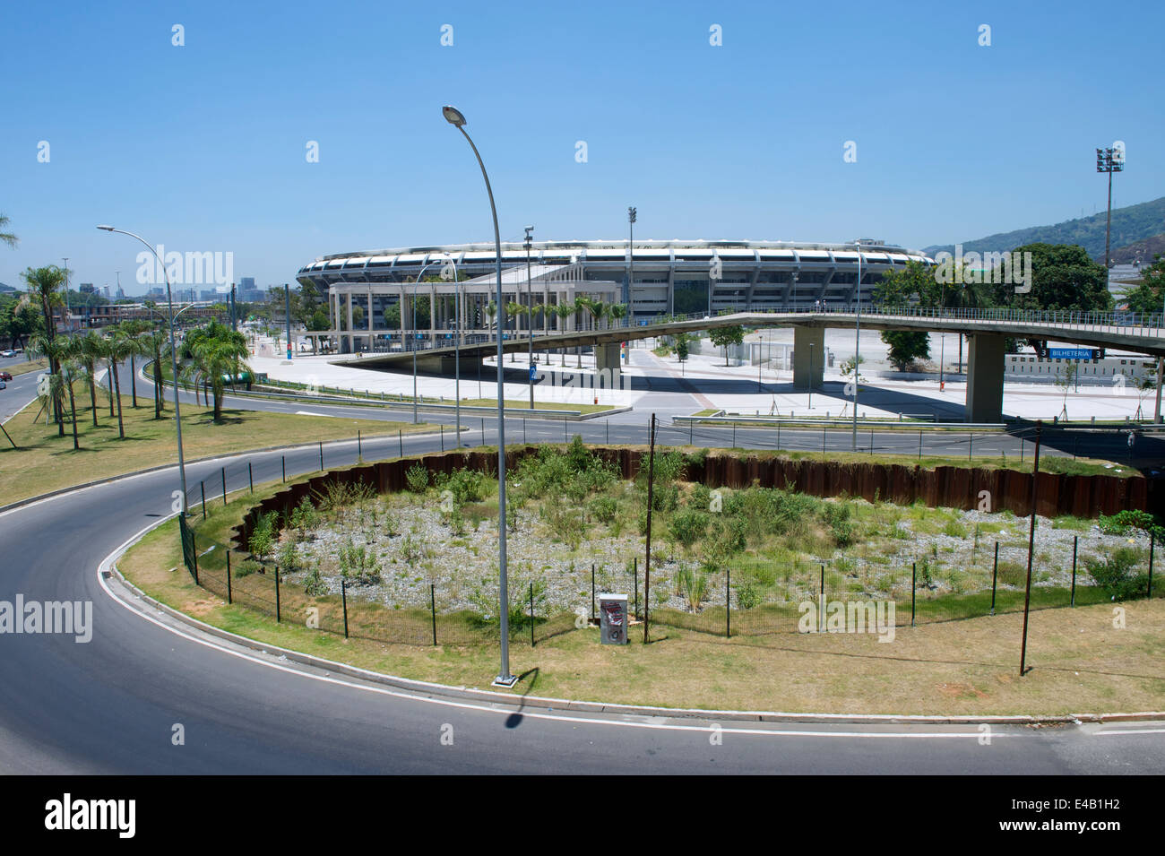 RIO DE JANEIRO, BRAZIL - JANUARY 29, 2014: View of Maracana football soccer stadium from the nearby metro station. Stock Photo