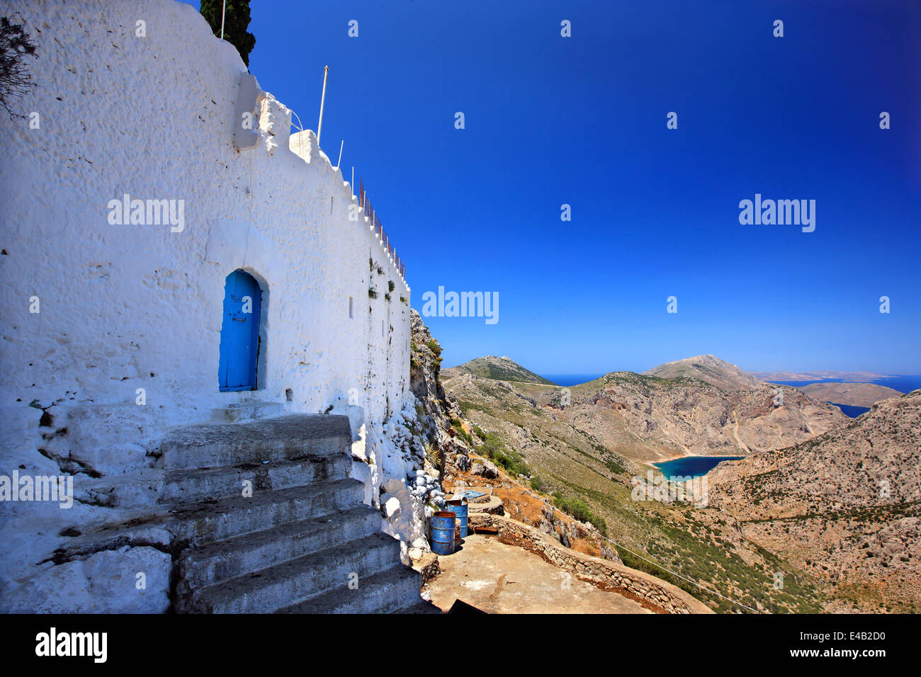 View from Panagia Kyra Psili monastery, Kalymnos island, Dodecanese, Aegean sea, Greece. Stock Photo