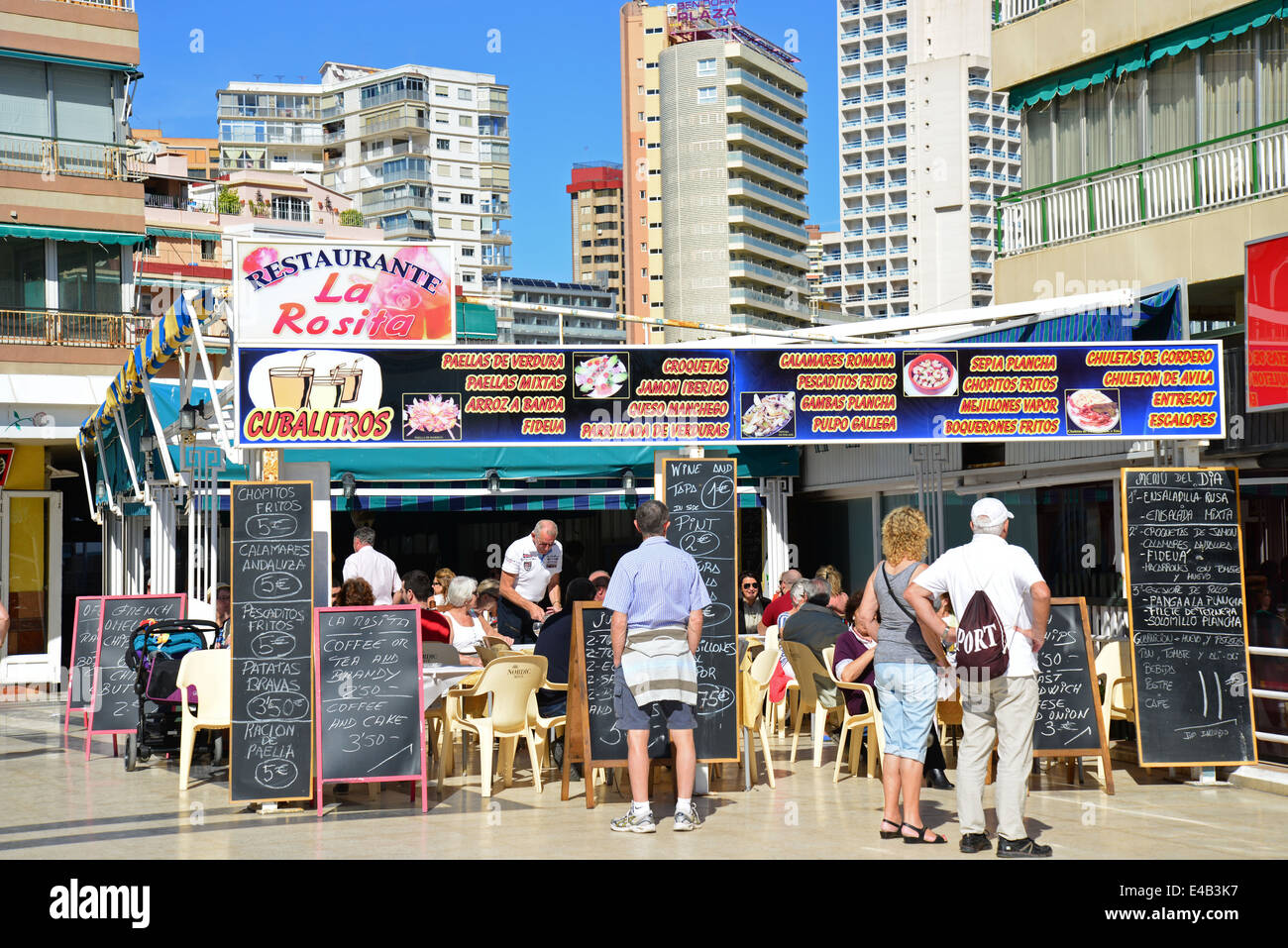 La Rosita restaurant on seafront promenade, Playa de Levante, Benidorm, Costa Blanca, Alicante Province, Kingdom of Spain Stock Photo