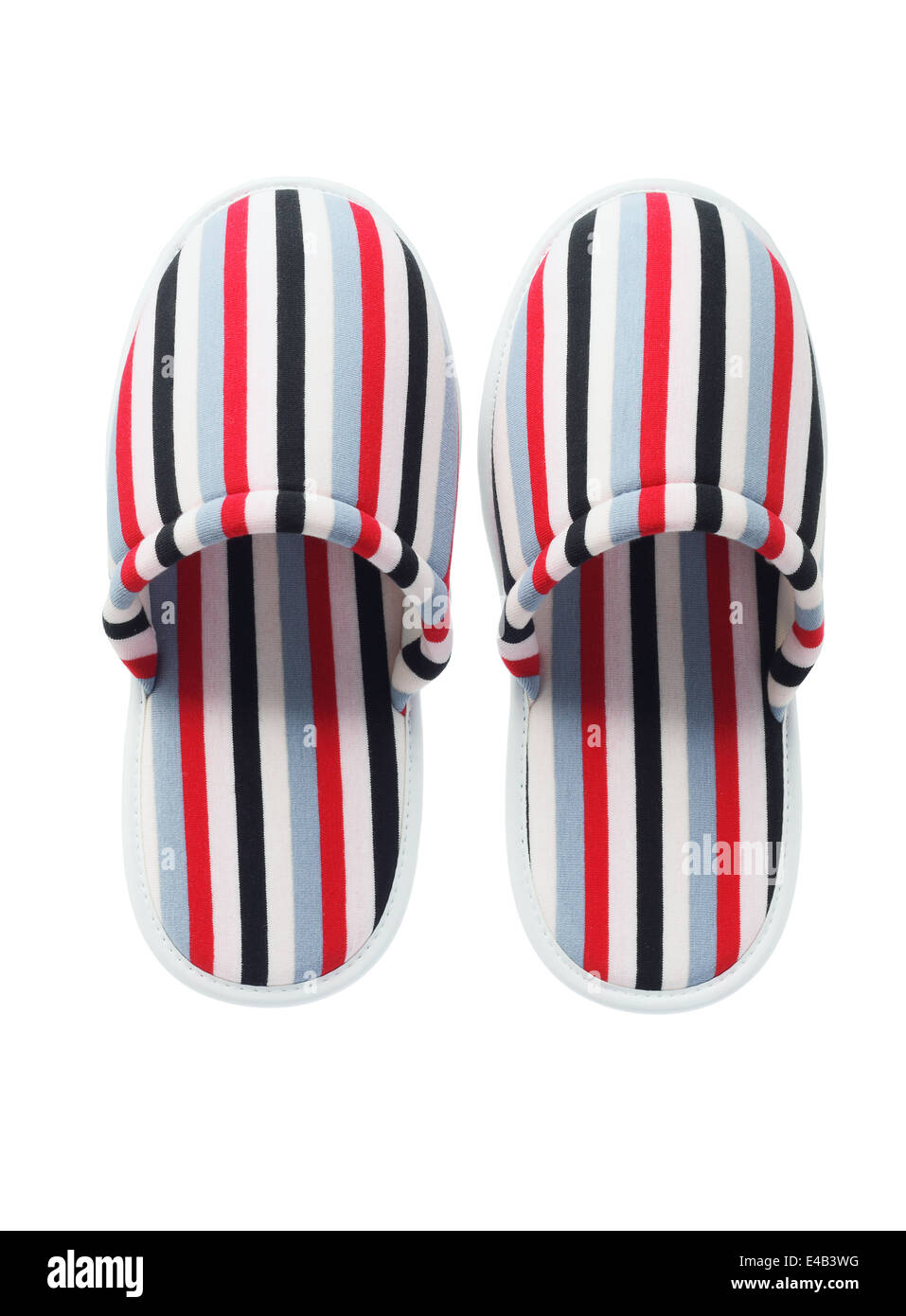 Pair Of Colorful Striped Home Slippers On White Background Stock Photo
