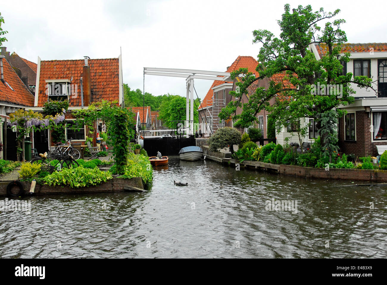 River and Dutch bridge in the Town of Edam, Netherlands Stock Photo