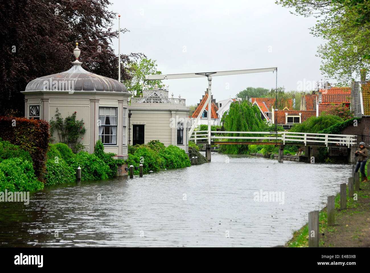 River and Dutch bridge in the Town of Edam, Netherlands Stock Photo