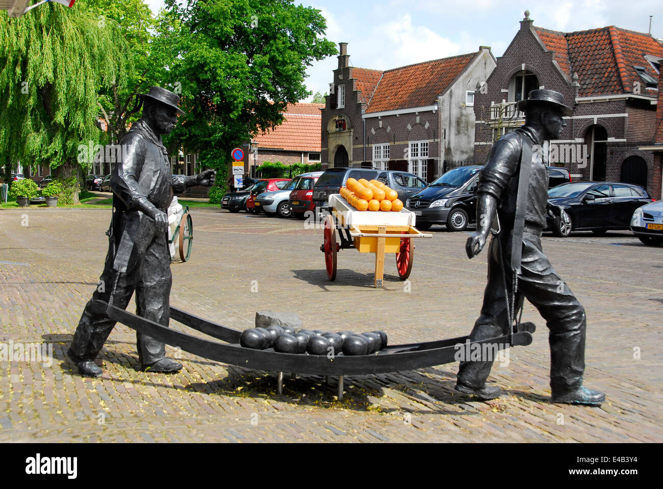 Statue of cheese carriers in the Town of Edam, Netherlands Stock Photo