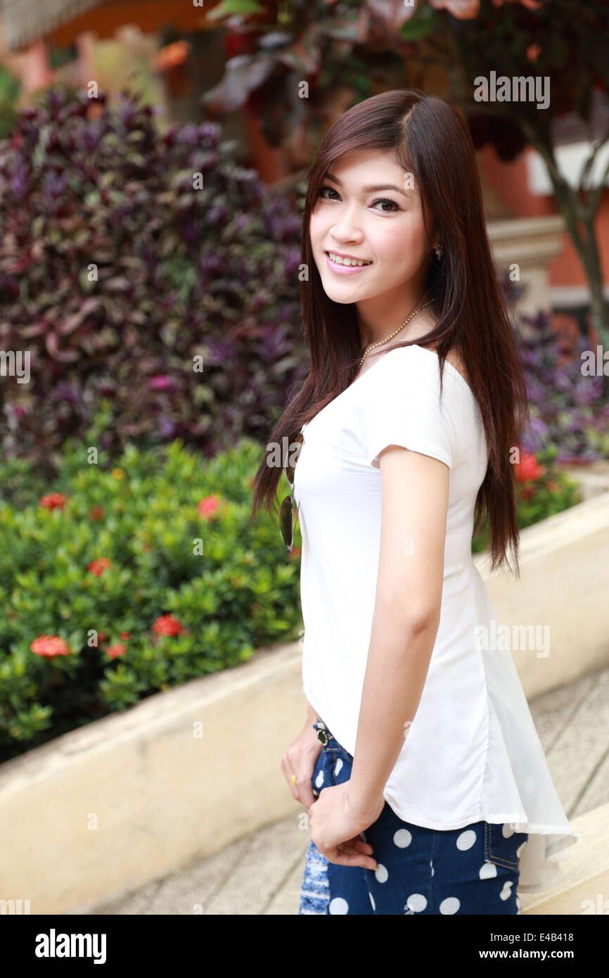 portrait beautiful woman in the garden Stock Photo - Alamy