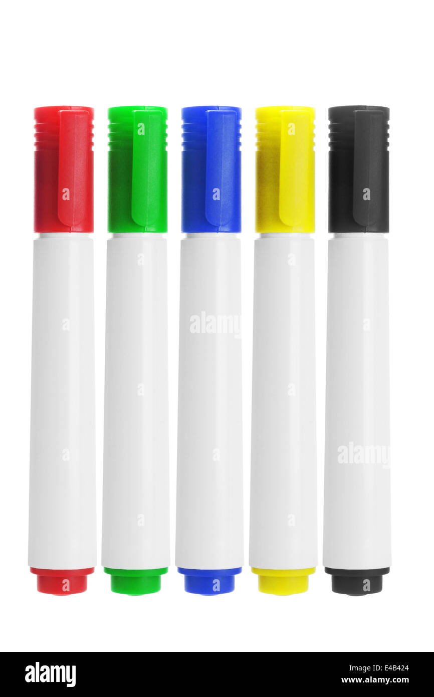 Row Of Marker Pens On White Background Stock Photo