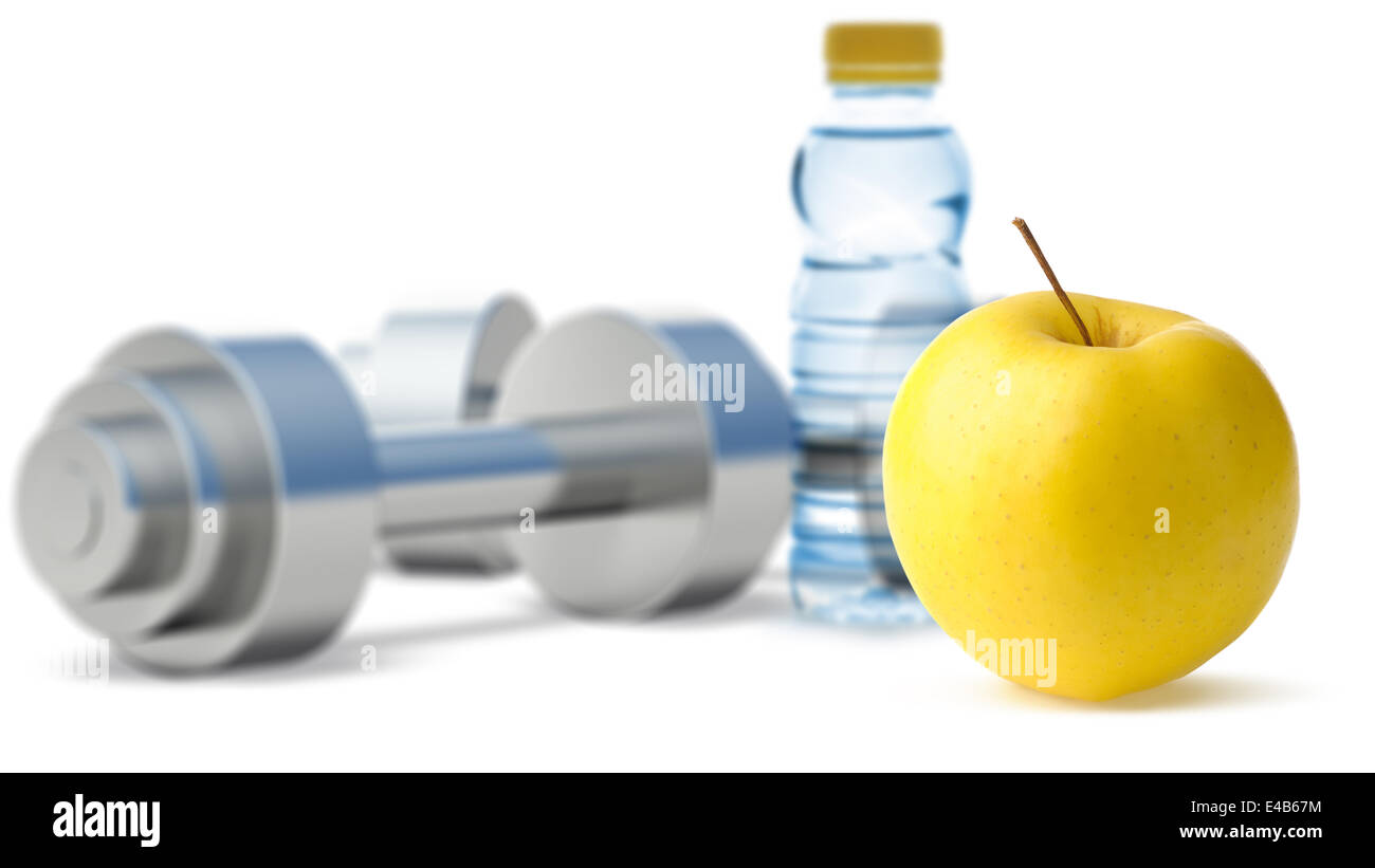 Dumbbells with an apple Stock Photo