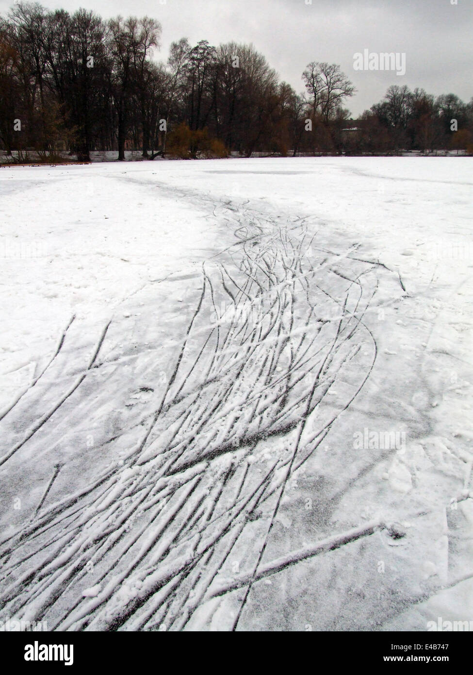 traces of ice skates Stock Photo