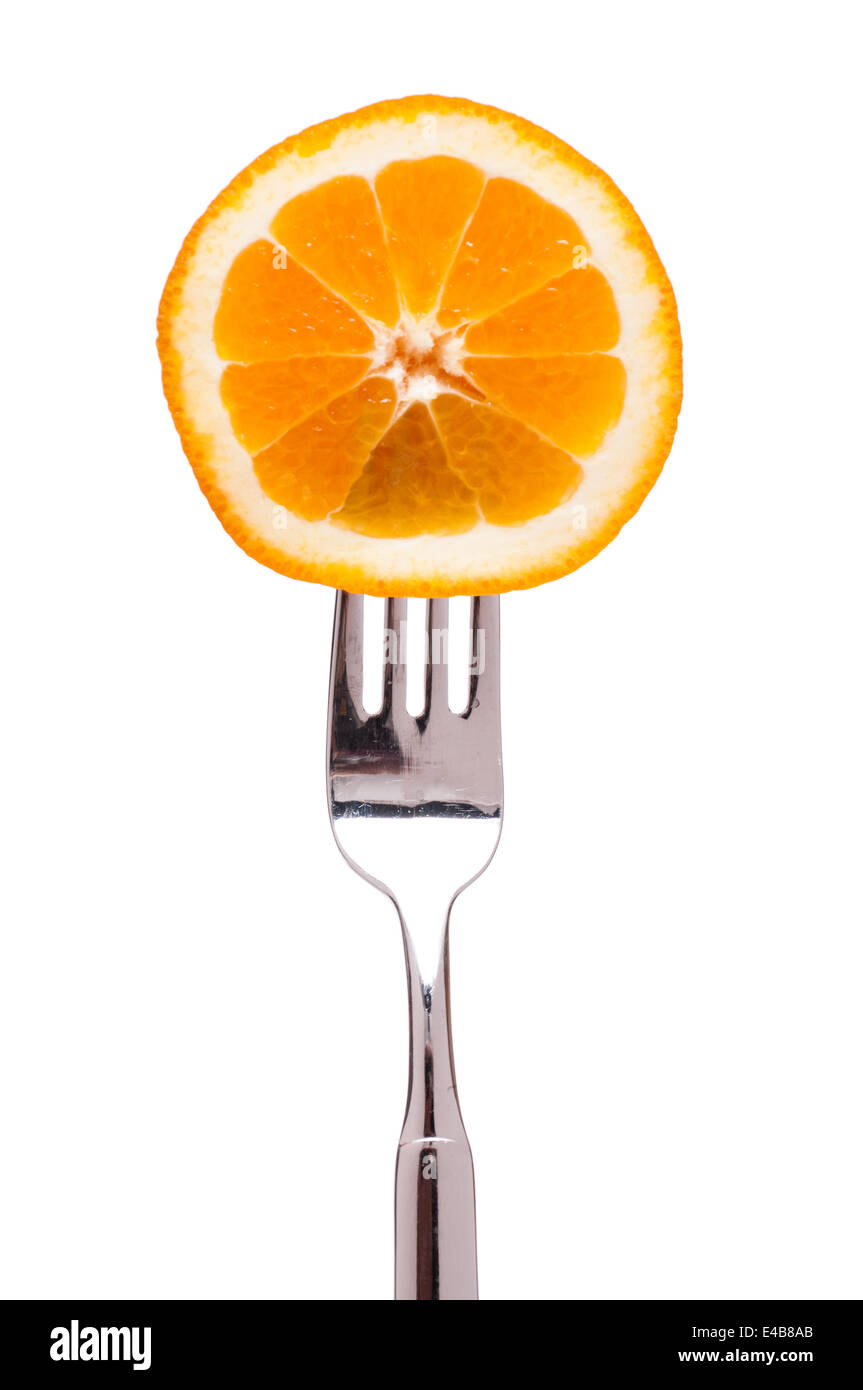 Slice of orange on a fork Stock Photo