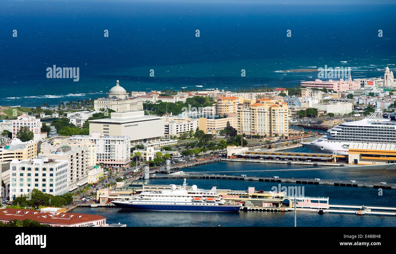 SAN JUAN, PUERTO RICO - DECEMBER 13: Aerial view of old San Juan. Taken ...