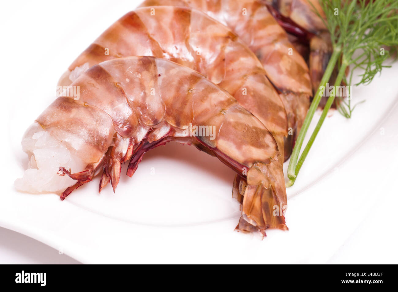 Raw deepwater prawns Stock Photo