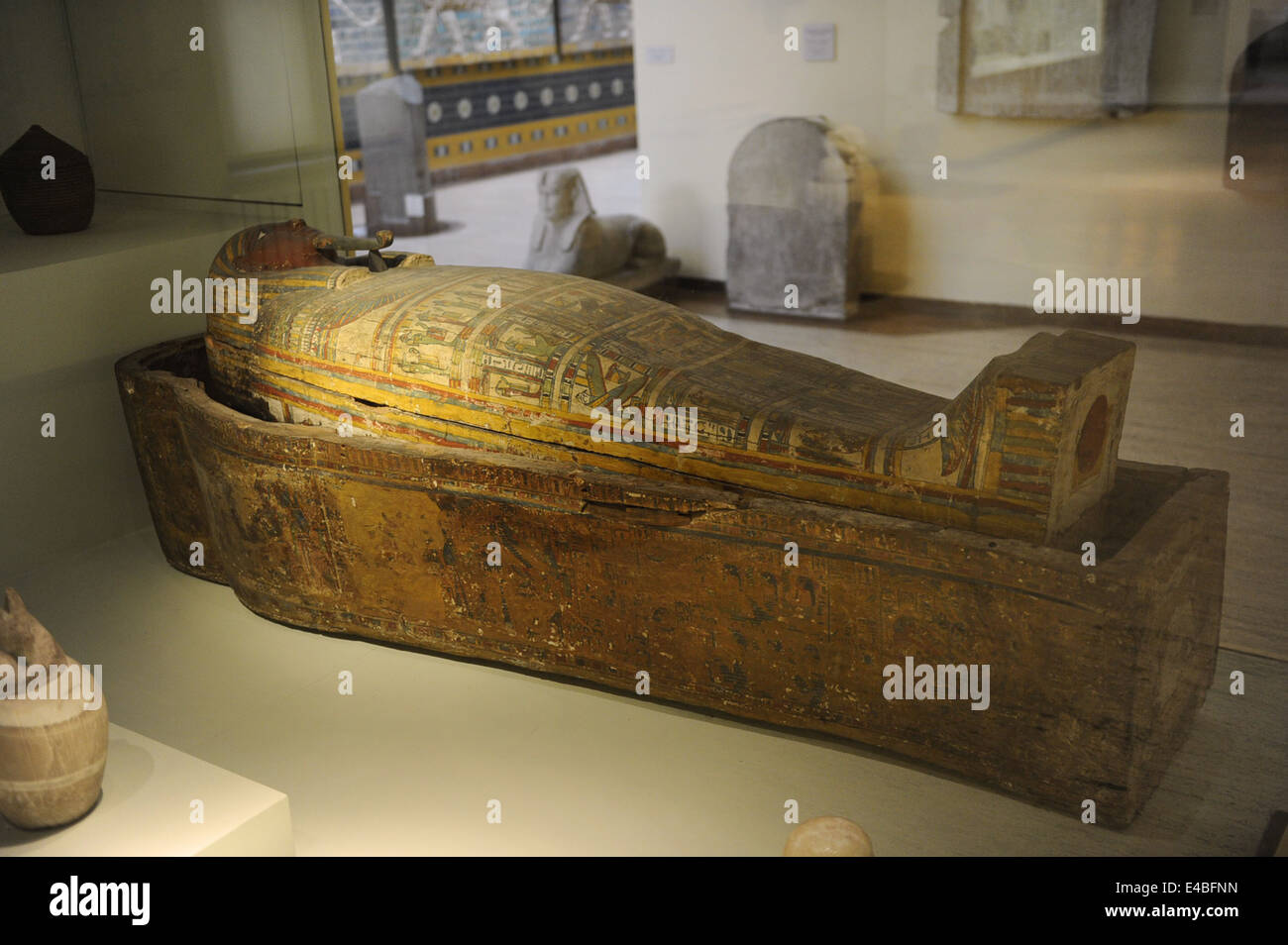 Egypt. Wooden coffin from Deir el-Bahri. Archaeological Museum. Istanbul. Egypt. Stock Photo