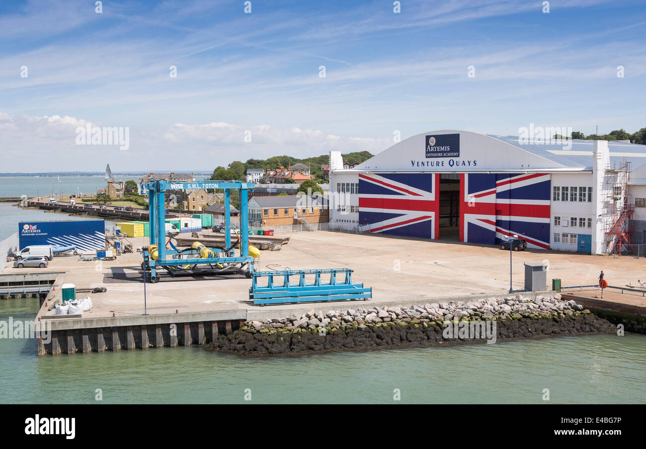 General view of Venture Quays on the Cowes Waterfront on the Solent on the Isle of Wight on a sunny summer day. Stock Photo