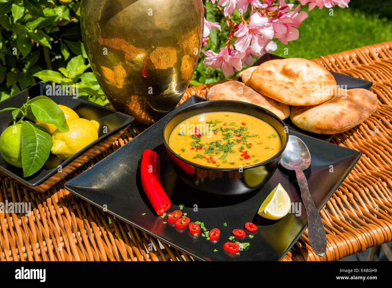 Traditional soup of red lentils - Kirmizi Mercimek Corbasi Stock Photo