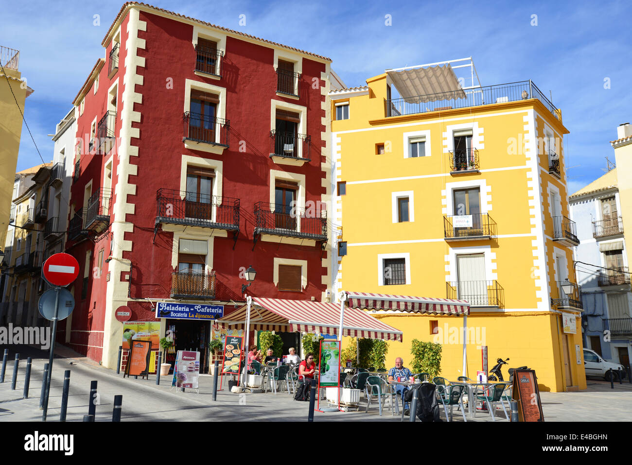 Seafront restaurant, Villajoyosa (La Vila Joiosa), Costa Blanca, Alicante Province, Kingdom of Spain Stock Photo