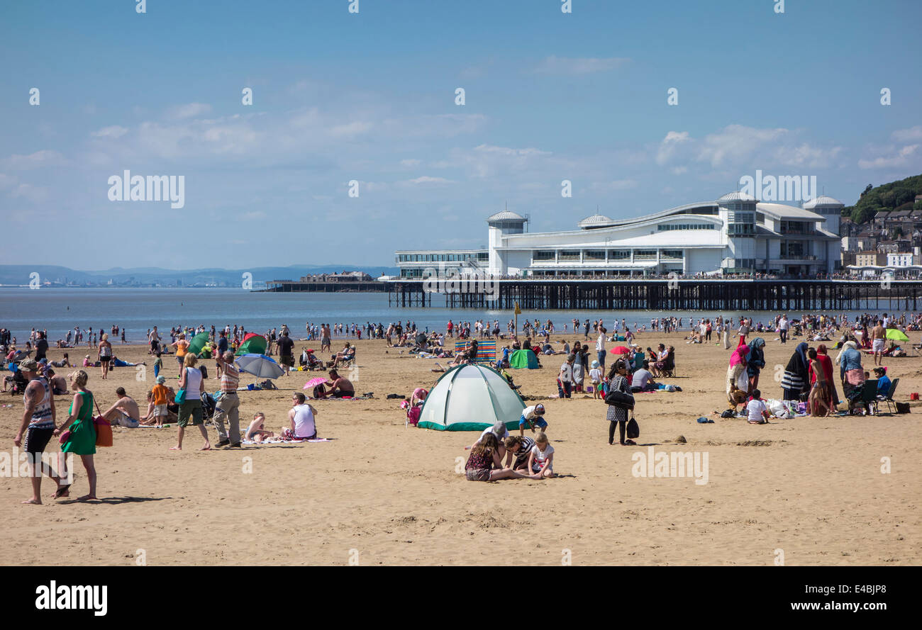 Weston-super-Mare Beach and Pier in Summer, Somerset, England, UK Stock Photo