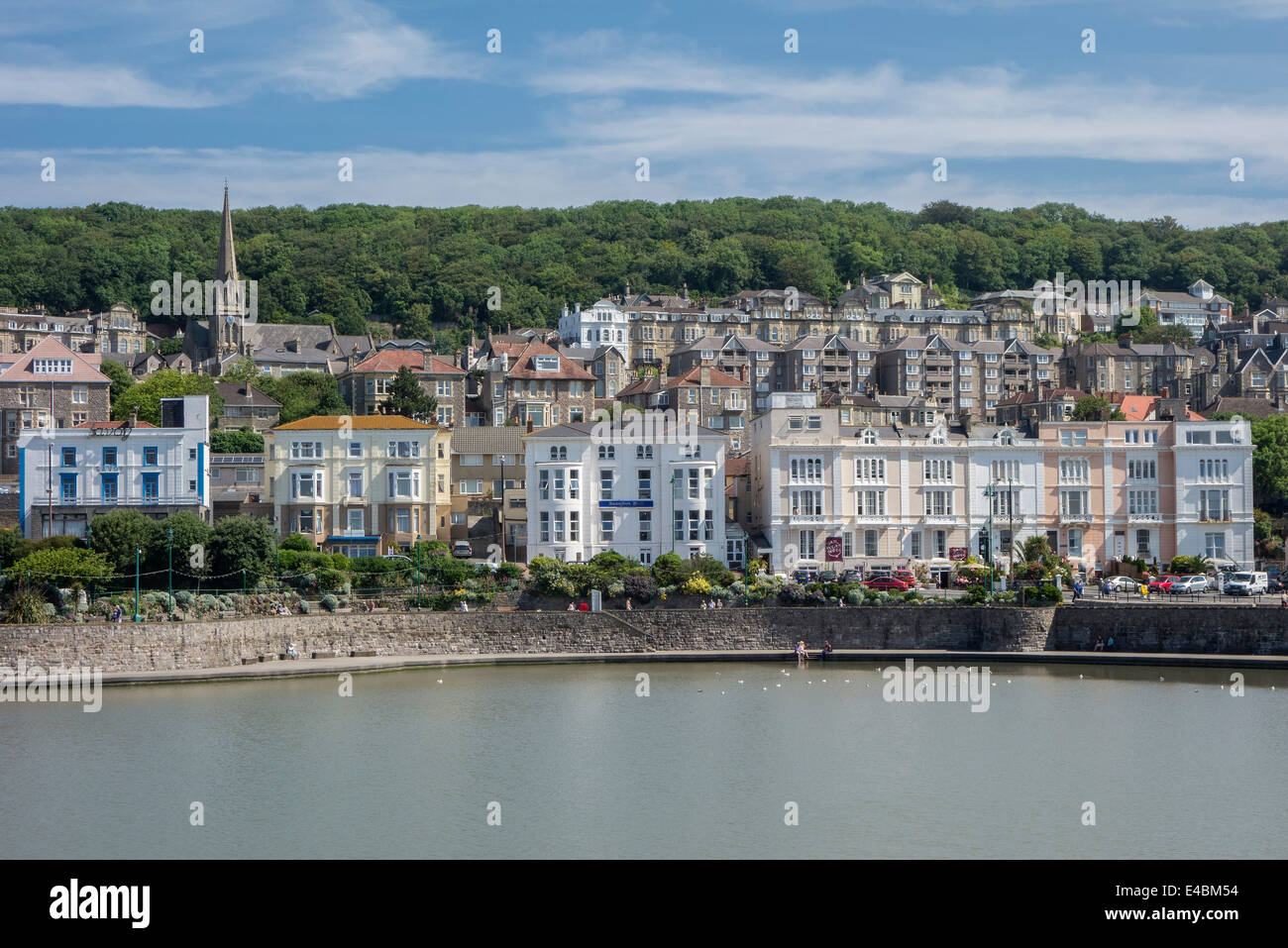 View across Knightstone Marine Lake to Hotels, Houses and Apartments