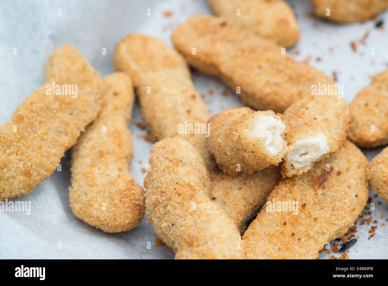 Freshly cooked breadcrumb chicken goujon lunch Stock Photo Alamy