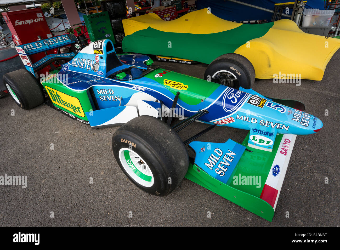 Michael Schumacher's 1994 Benetton-Ford B194-8 F1 car in the paddock at the  2014 Goodwood Festival of Speed, Sussex, UK Stock Photo - Alamy