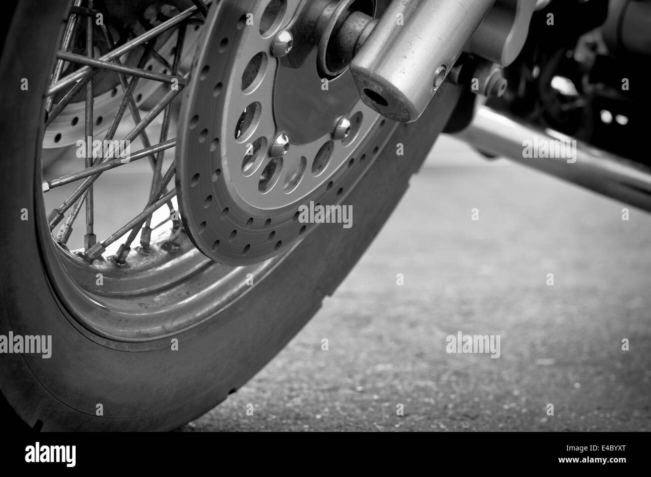 Wheel motorcycle close up. Stock Photo