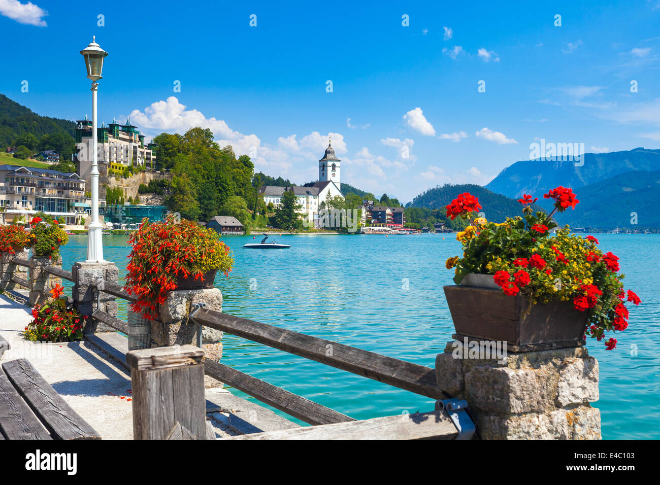View of St. Wolfgang waterfront with Wolfgangsee lake, Austria Stock Photo