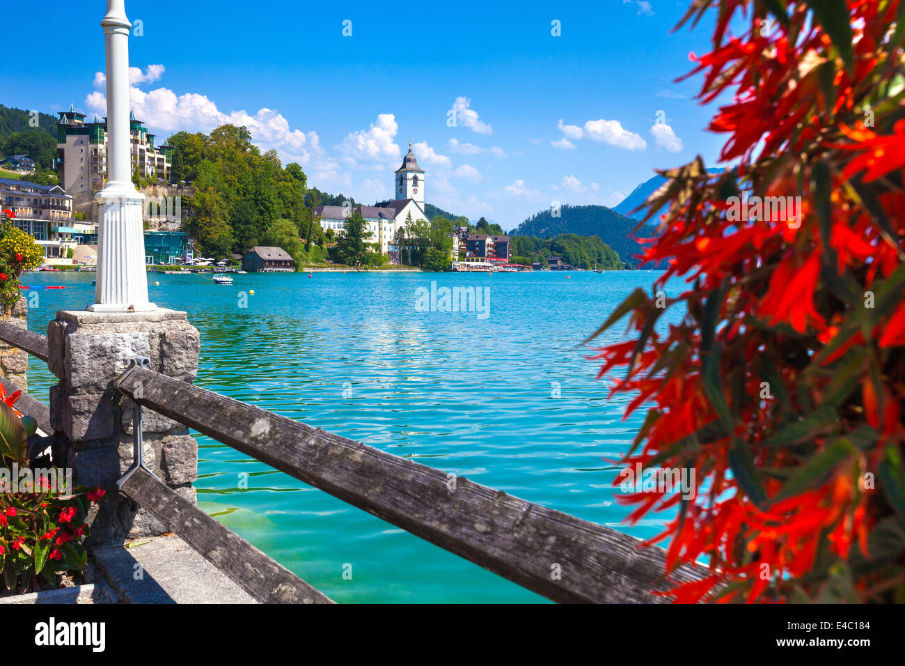 View of St. Wolfgang waterfront with Wolfgangsee lake, Austria Stock Photo