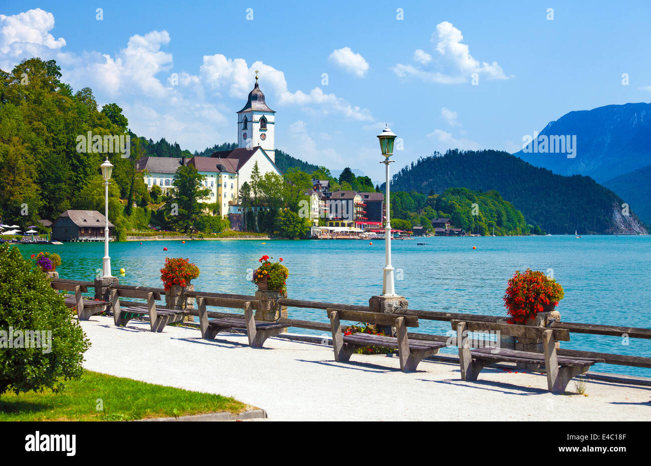 View of St. Wolfgang waterfront with Wolfgangsee lake, Austria Stock ...