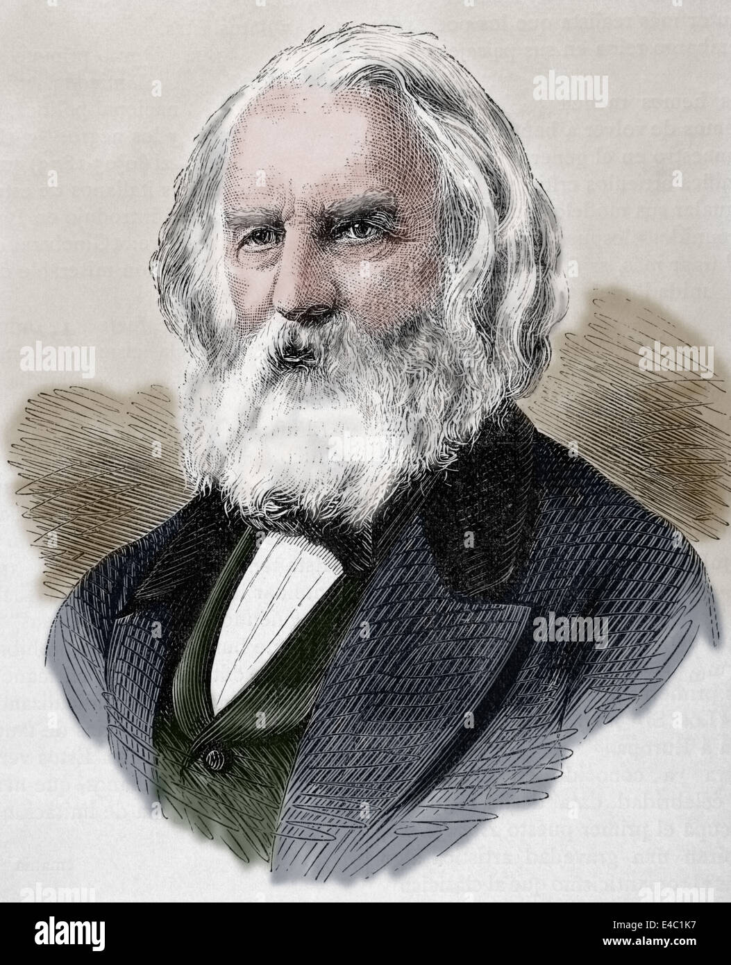 Henry Wadsworth Longfellow (1807 ‚Äì 1882). American poet and educator. Engraving, 19th century. Colored. Stock Photo