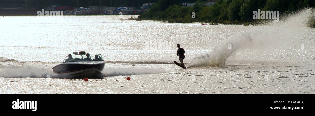 Water Ski Practice at River Tees Barrage Stock Photo