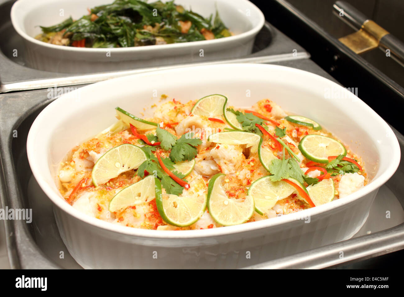 Steamed sea bass fillet with chili pepper Stock Photo Alamy