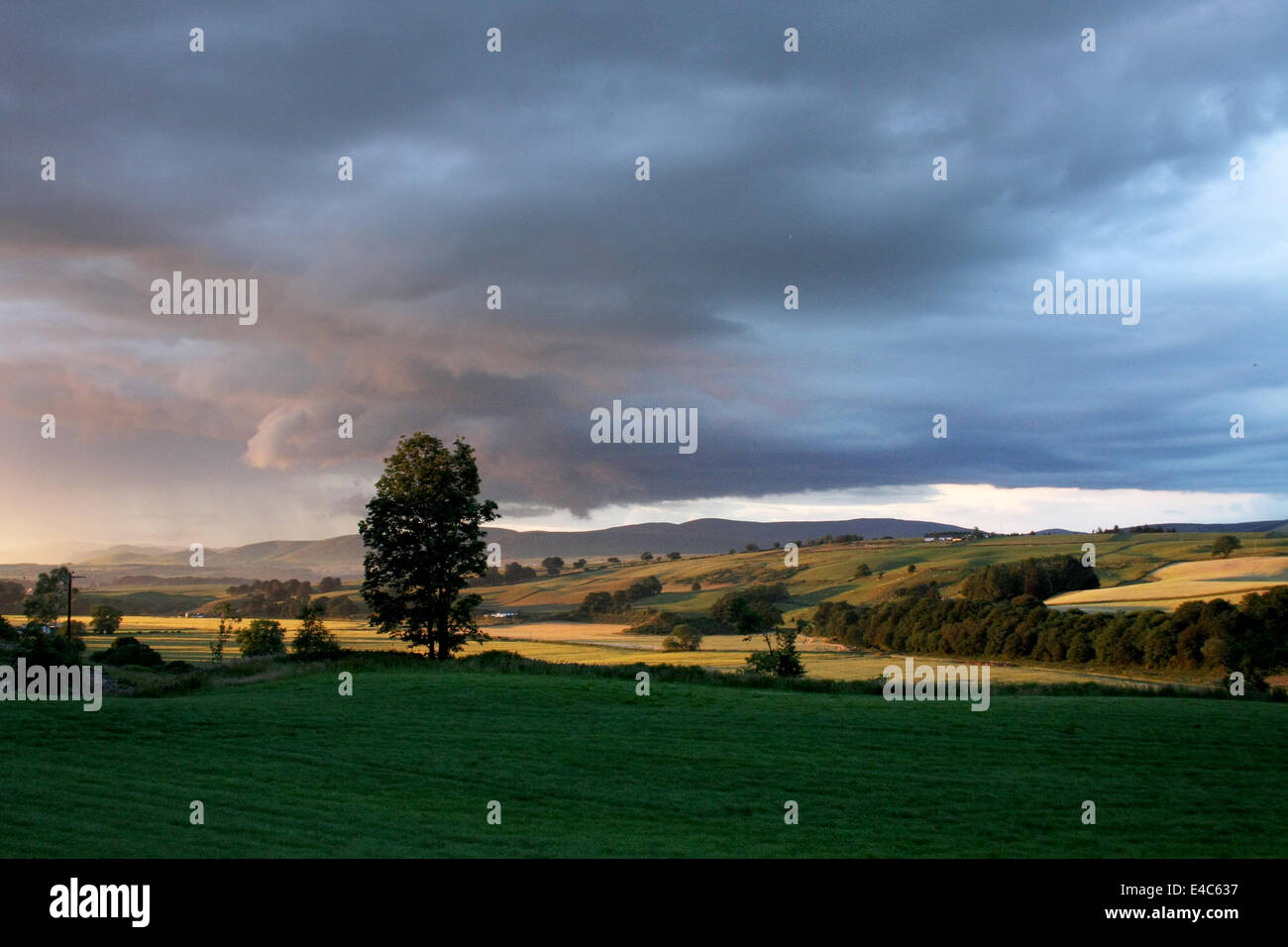 Nithsdale, Dumfries and Galloway, UK. 7th July, 2014.  Sunset over the Lowther Hills above Nithsdale in Dumfries and Galloway after a heavy shower. Picture: Ric Mellis 7/7/2014 Nithsdale, Dumfries and Galloway, UK Credit:  Ric Mellis/Alamy Live News Stock Photo