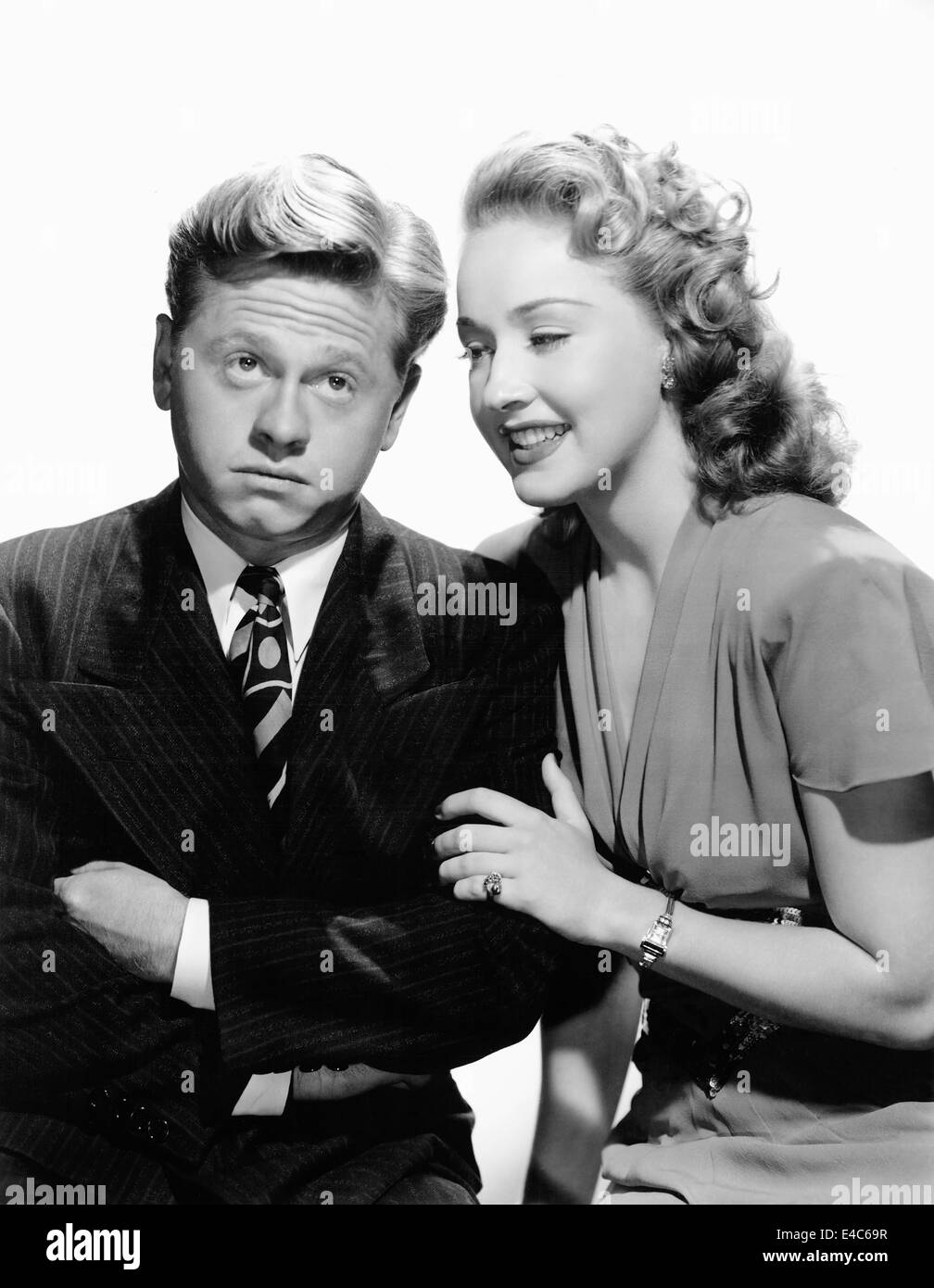 Mickey Rooney, Bonita Granville, Publicity Portrait for the Film, 'Andy Hardy's Blonde Trouble', 1944 Stock Photo