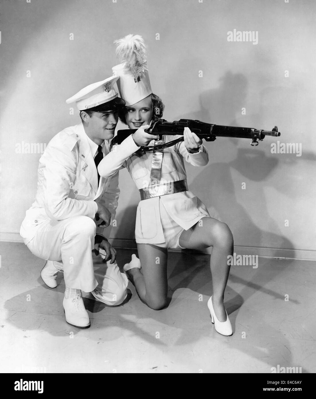 Wayne Morris, Priscilla Lane, on-set of the Film, 'Brother Rat', 1938 Stock Photo