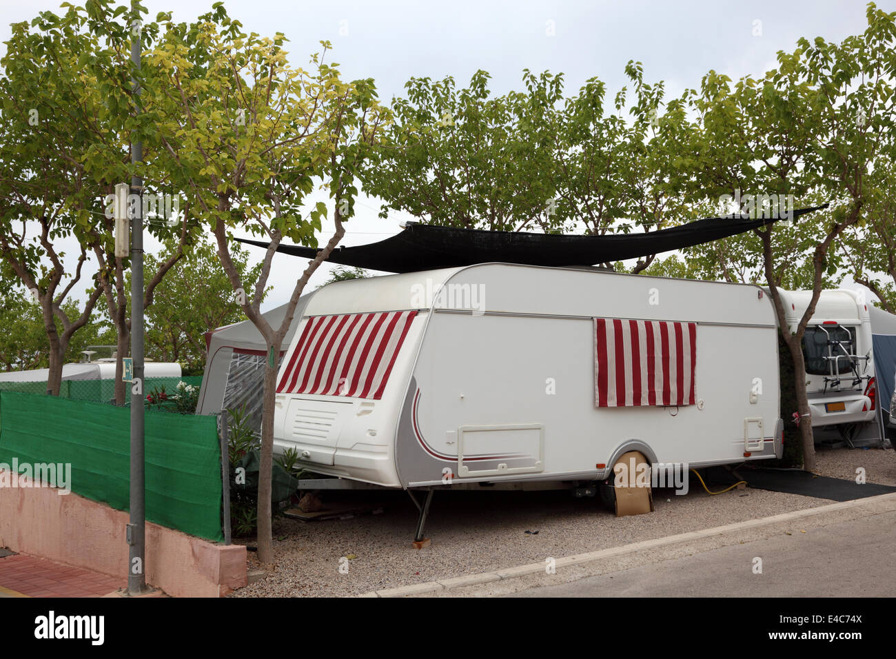 Caravan on a camping site in Spain Stock Photo