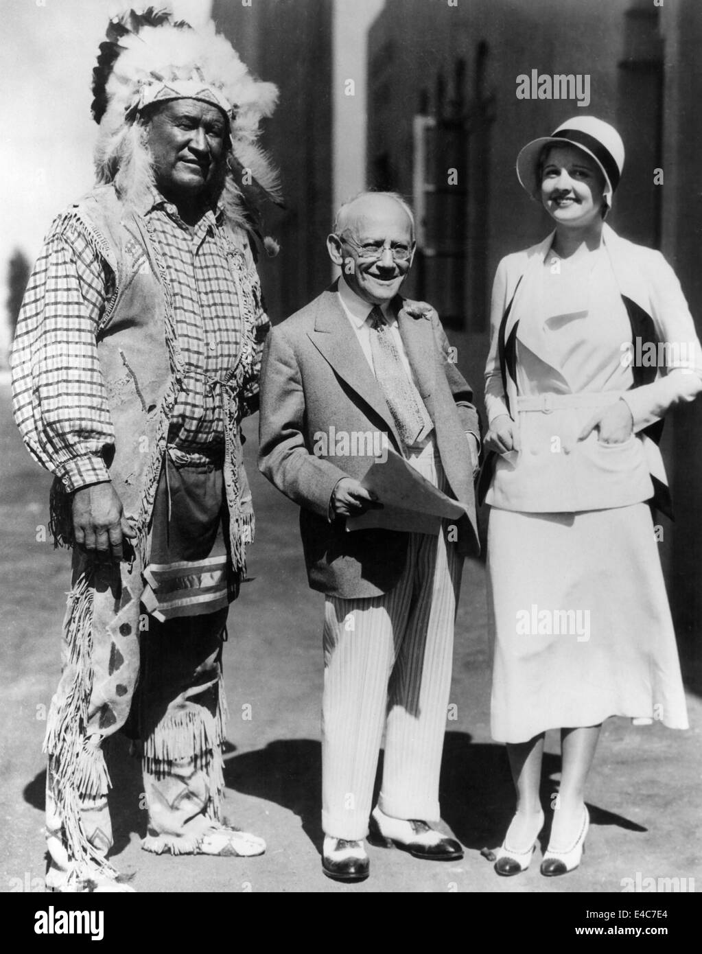 Jim Thorpe, Carl Laemmle, Lucille Browne, Portrait, circa 1930's Stock Photo