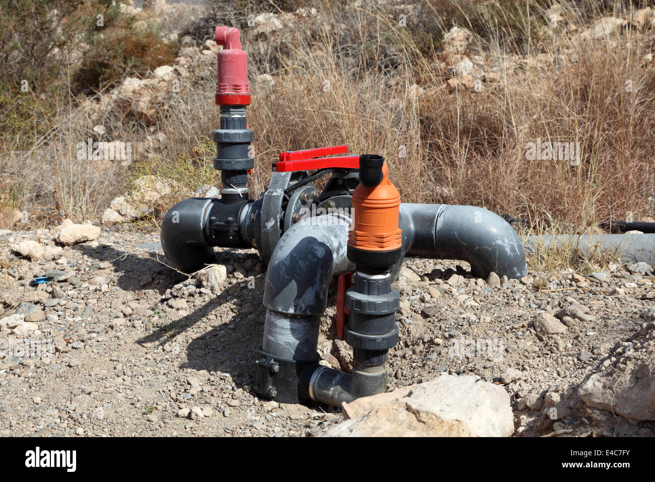 Irrigation system. Pipes and faucets for watering Stock Photo Alamy