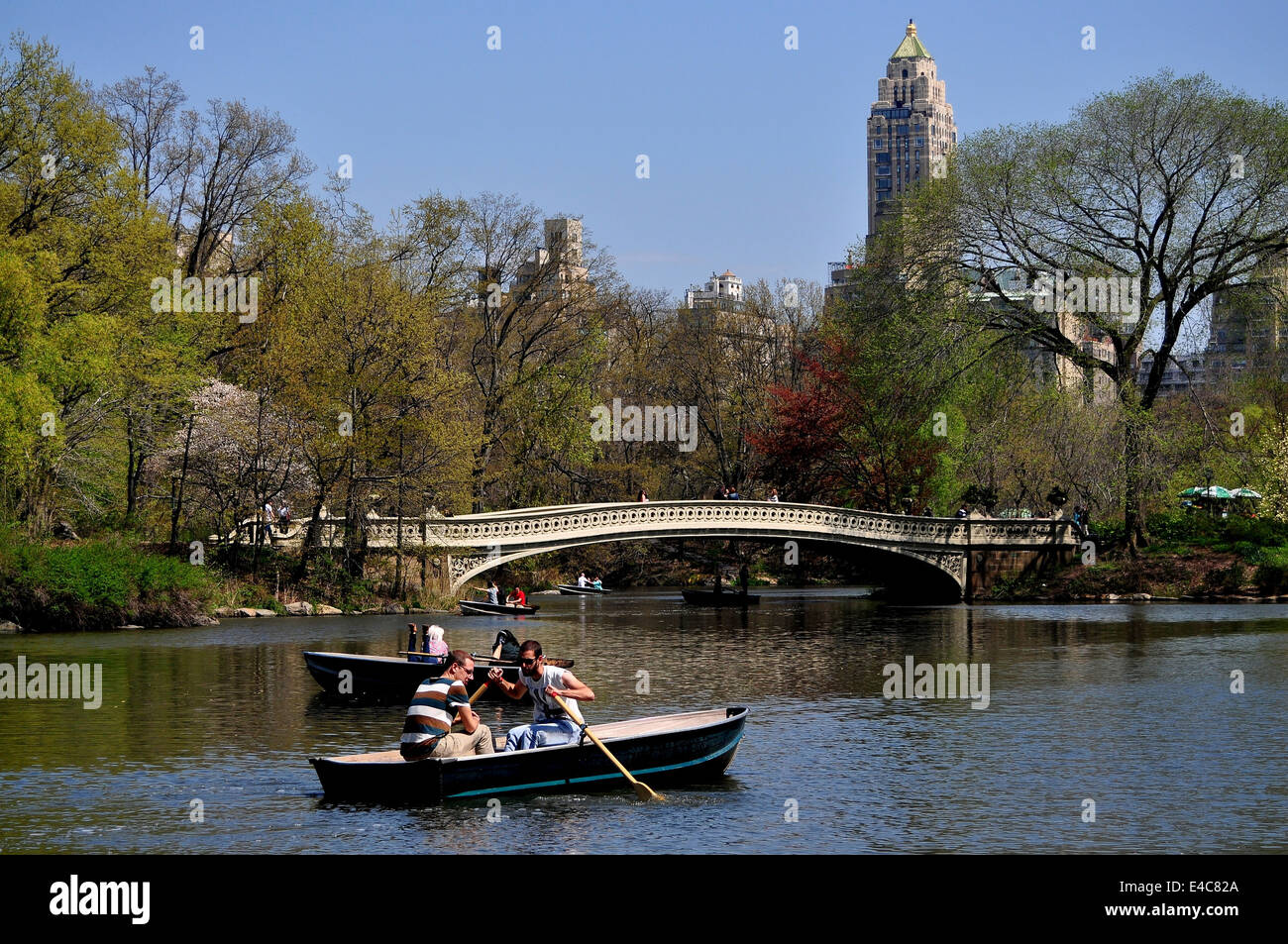 New York, NY People in rowboats on the Central Park boating lake Stock