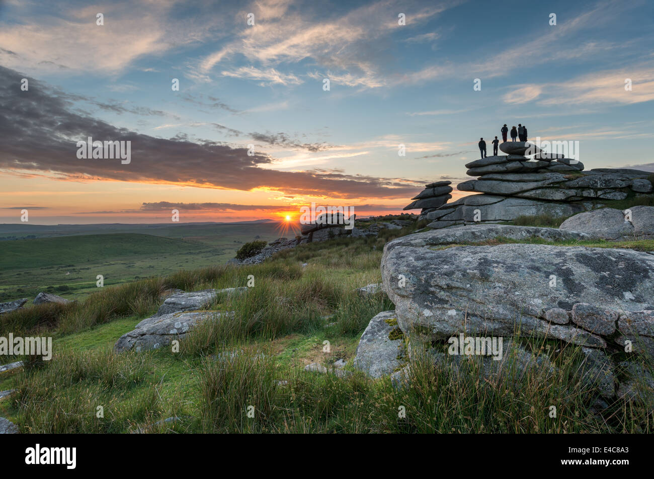 Sunset at the Cheeswring a granite tor on Bodmin Moor in Cornwall Stock Photo