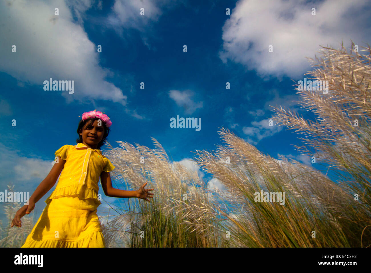 a girl in kash jungle Stock Photo