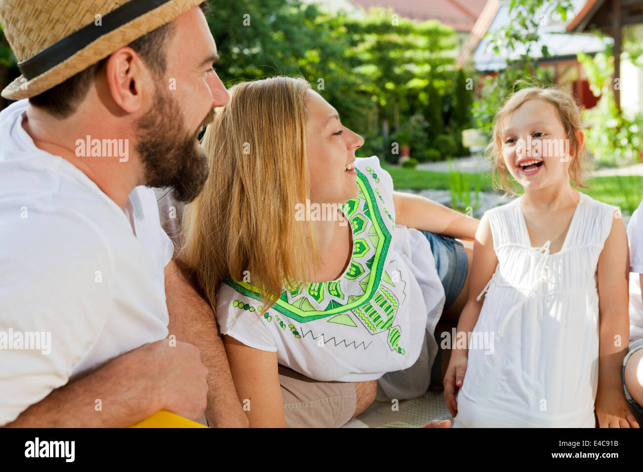 Family with one child, Munich, Bavaria, Germany Stock Photo