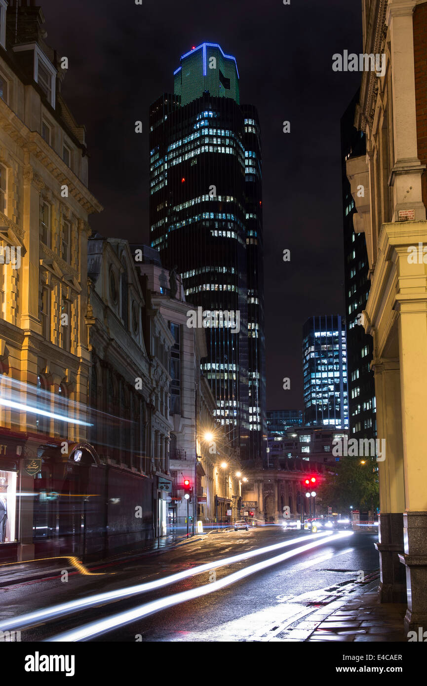 Street in the city of London at night, England. Stock Photo