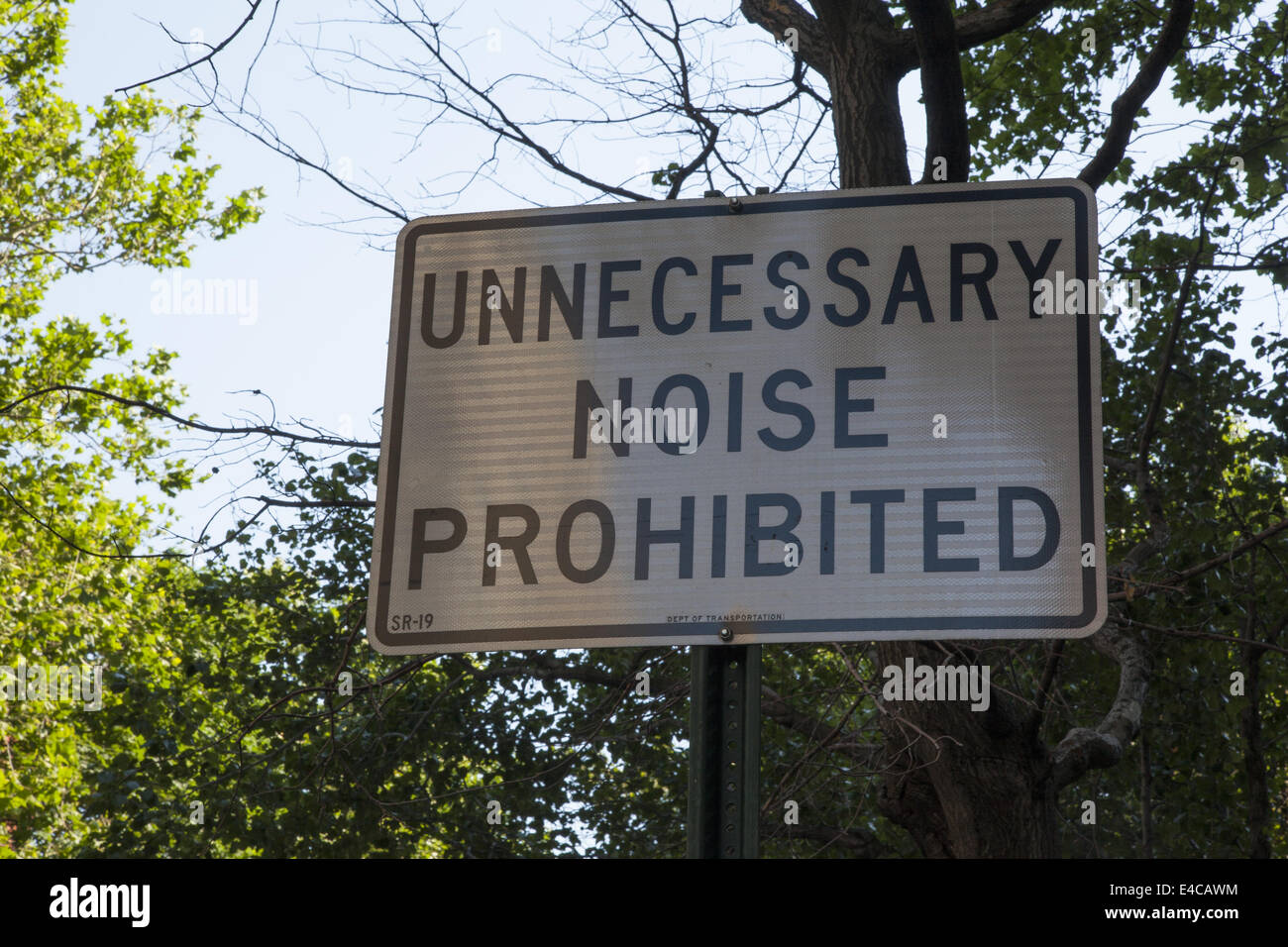 Sign posted on 5th Avenue near Washington Square in Manhattan to address noise pollution. Stock Photo