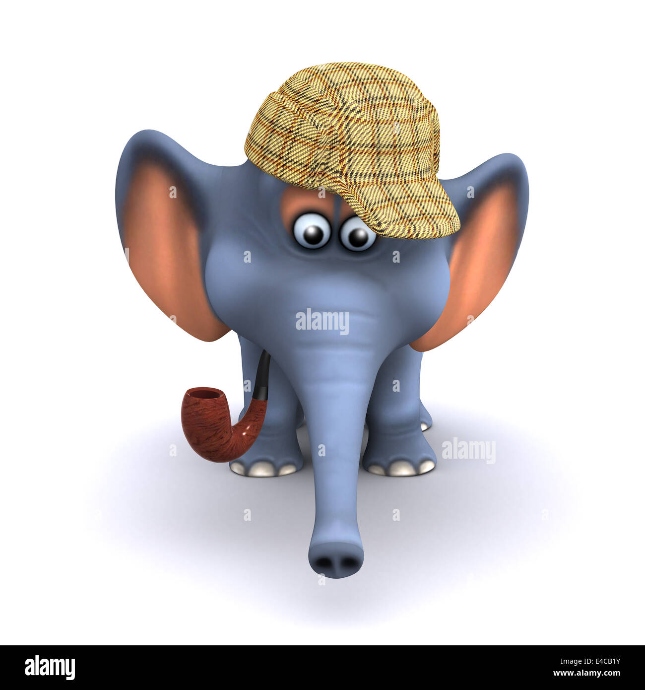 3d Cartoon elephant detective wearing Sherlock deerstalker hat and smoking a Meerschaum pipe Stock Photo