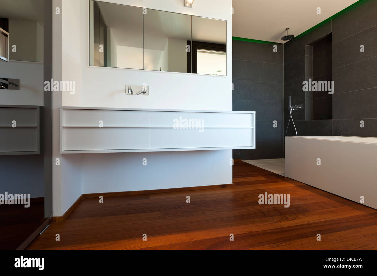 interior apartment, new bathroom, parquet floor Stock Photo - Alamy