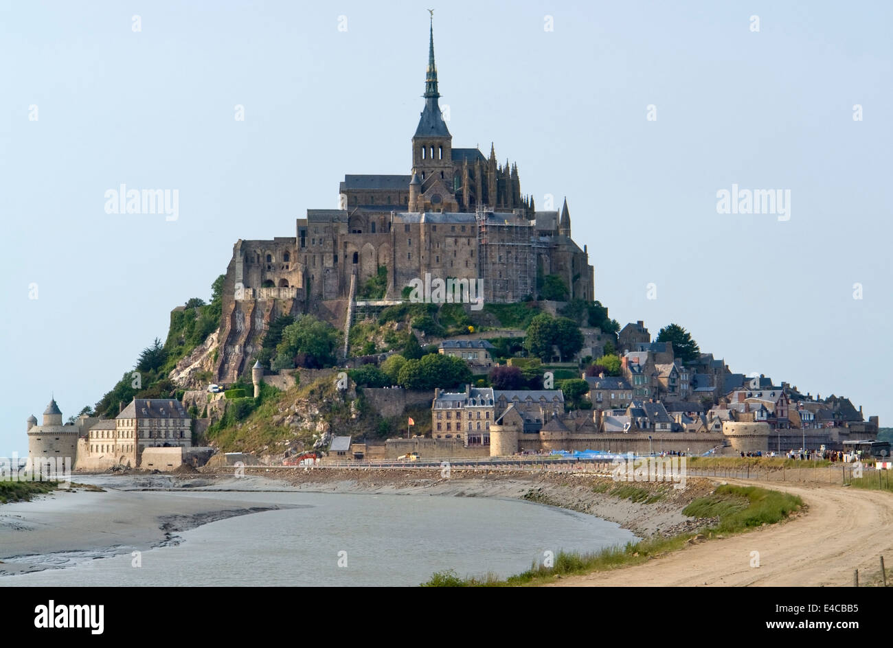 The Mont Saint Michel Abbey in Lower Normandy (France) at evening time Stock Photo