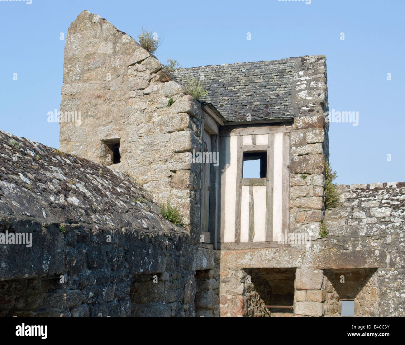 Detail of the Mont Saint Michel Abbey in Lower Normandy (France) at evening time Stock Photo