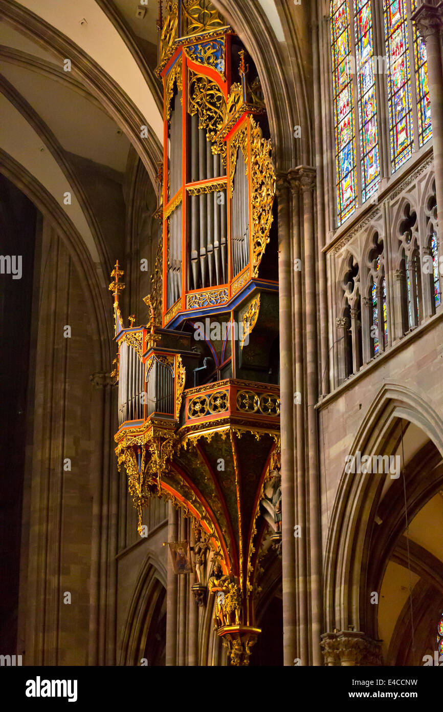 The  Langhaus Organ in the Cathedral in Strasbourg, France Stock Photo